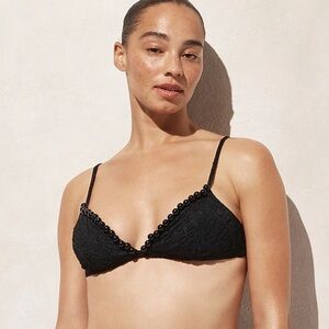 NWT J. Crew French Cloque Bikini Top with Beaded Trim Size XXL Black